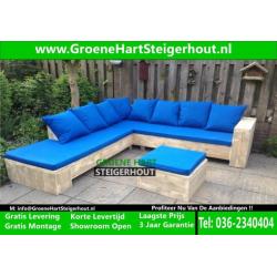 PRACHTIGE Steigerhouten Lounge Hoekbank SHOWROOM OPEN ACTIE!