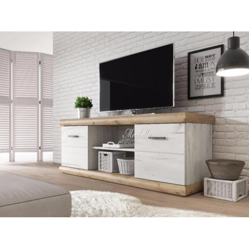 Landelijk tv-meubel Crown 157cm direct leverbaar wit / eiken