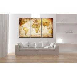 Wereldkaart Schilderij 3-Delig Premium Canvasdoek 130 x 80cm