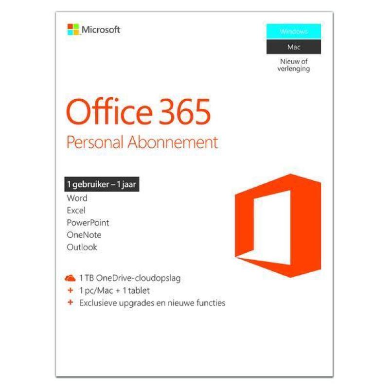 Microsoft Office 365 Personal 1-PC/MAC + 1 tablet 1 jaar