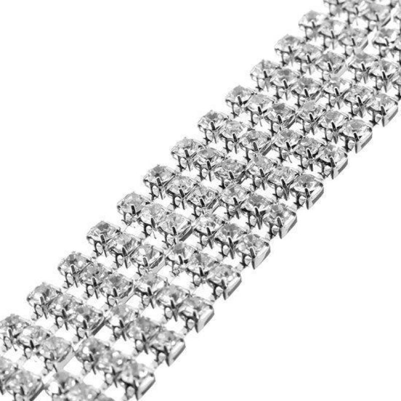 1Pc Silver 3 Row Rhinestone Waist Chain Belt For Women