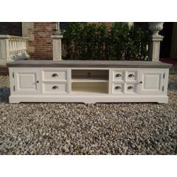Tv meubel Fleur wit met vergrijsd houten blad XL 220cm /9031