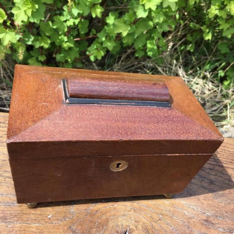 oude Engelse mahonie tea caddy - theedoos antiek- met deksel