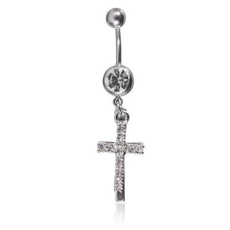 Crystal Double Cross Belly Button Navel Ring Body Piercing