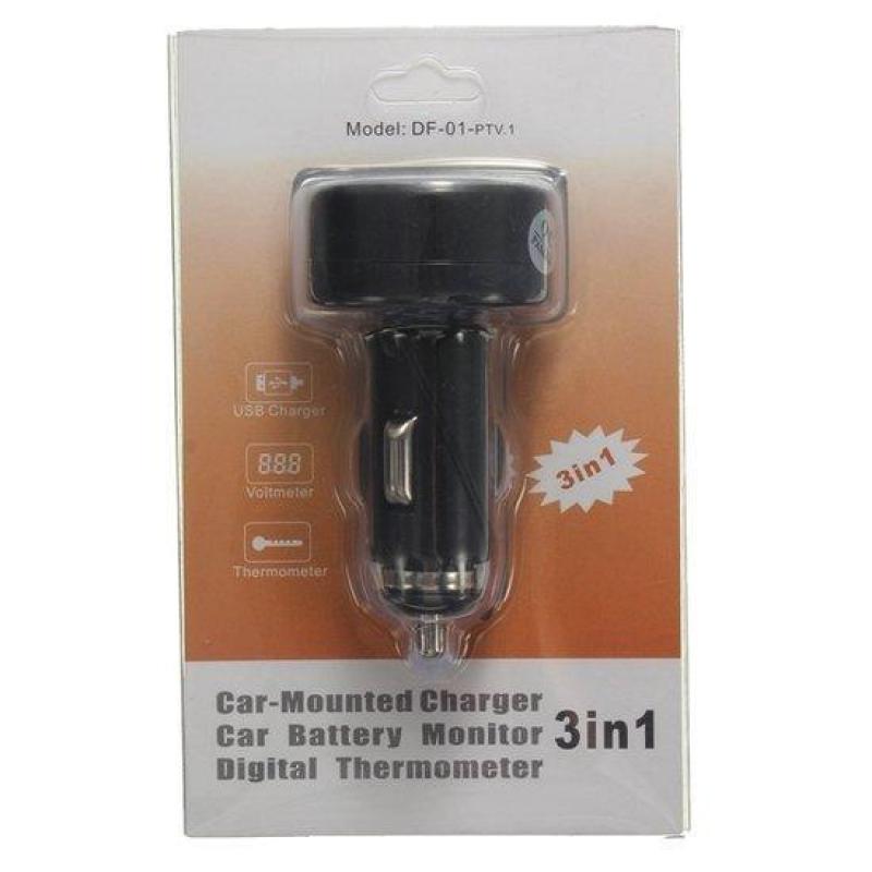 3 IN 1 Display LED Digital Thermometer Voltmeter USB Charger