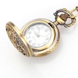 Retro Blossom Carved Pattern Necklace Pocket Watch S026