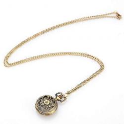 Retro Blossom Carved Pattern Necklace Pocket Watch S026