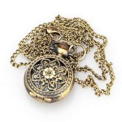 Retro Blossom Carved Pattern Necklace Pocket Watch S026