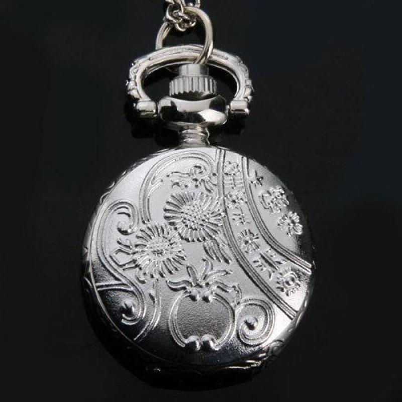 Antique Silver Butterfly Pocket Watch Necklace Chain