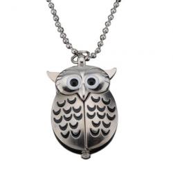 Golden Silver Owl Pendant Necklace Chain Quartz Pocket Watch