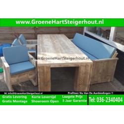 Steigerhout Tuinset Tuintafel Nu Met Stoelen + Bank ACTIE !!