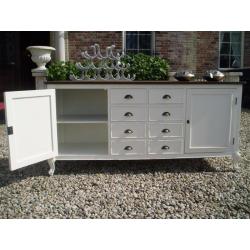 Dressoir Jasmijn landelijk wit/vergrijsd teakblad 180cm 9040