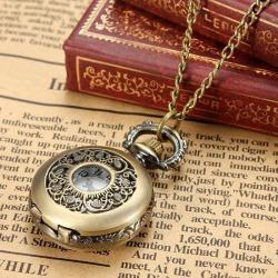 Vintage Steam Punk Quartz Bronze Necklace Pocket Women Watch