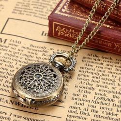 Vintage Steam Punk Quartz Bronze Necklace Pocket Women Watch