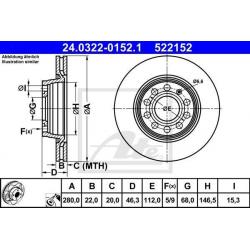 Remschijf voorkant set ATE Audi A4 Seat Exeo Skoda VW Passat