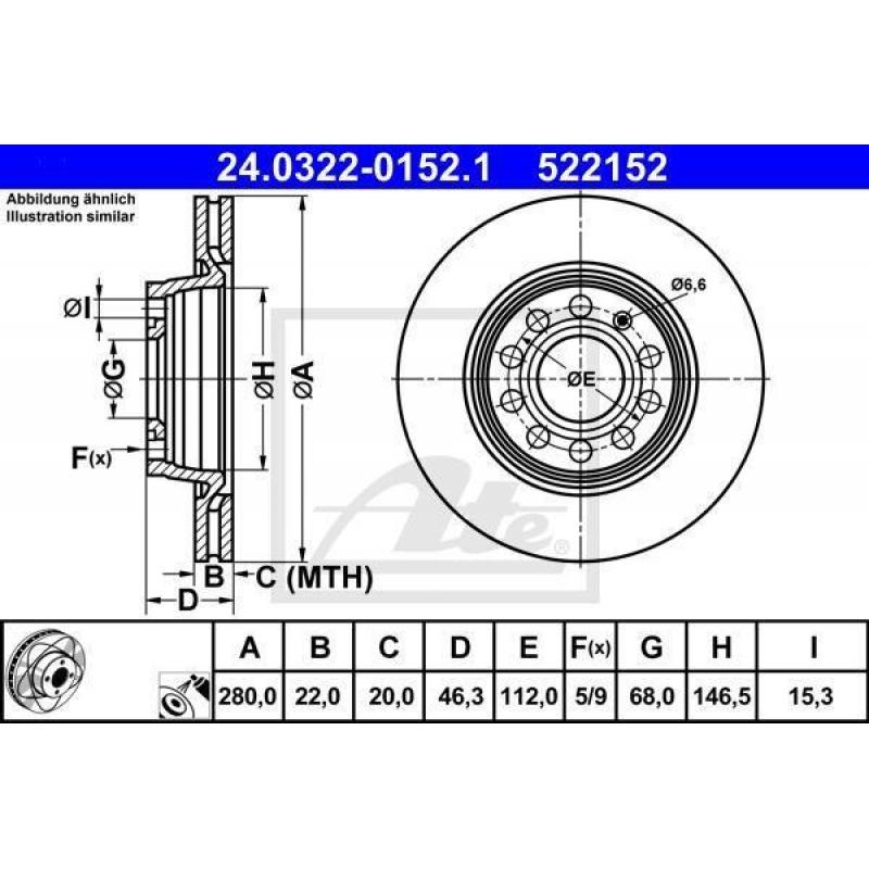 Remschijf voorkant set ATE Audi A4 Seat Exeo Skoda VW Passat