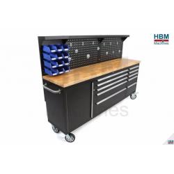 ACTIE !! HBM 215 Cm. Gereedschapswagen / Werkbank met Houten