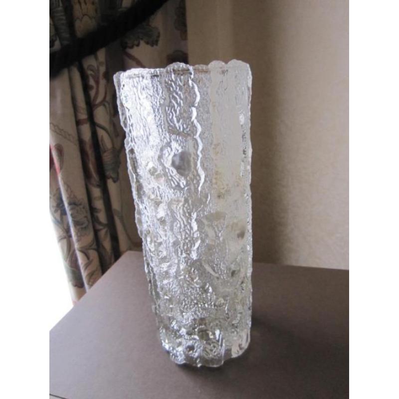 Vintage bark glass vaas - vermoedelijk SKLO Rosice Moravia