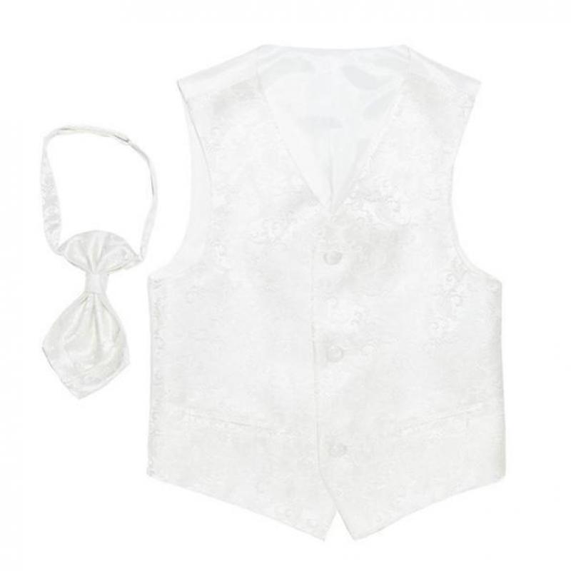 Kindergilet ivoorkleur met plastron, jacquard geweven