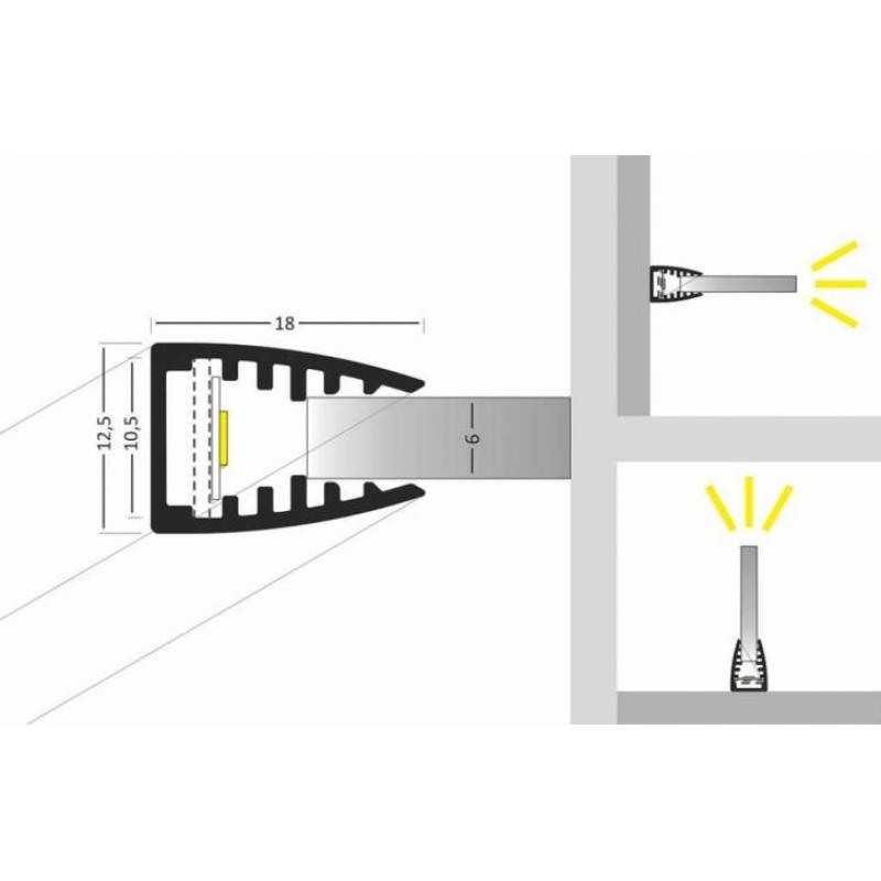 GLASS 10mm Led Profiel voor 6mm glasplaat