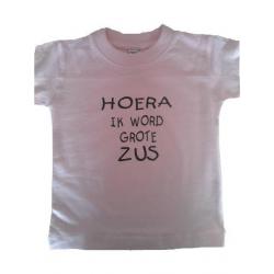 Bedrukte baby t-shirt hoera ik word grote zus maat 68 t/m104