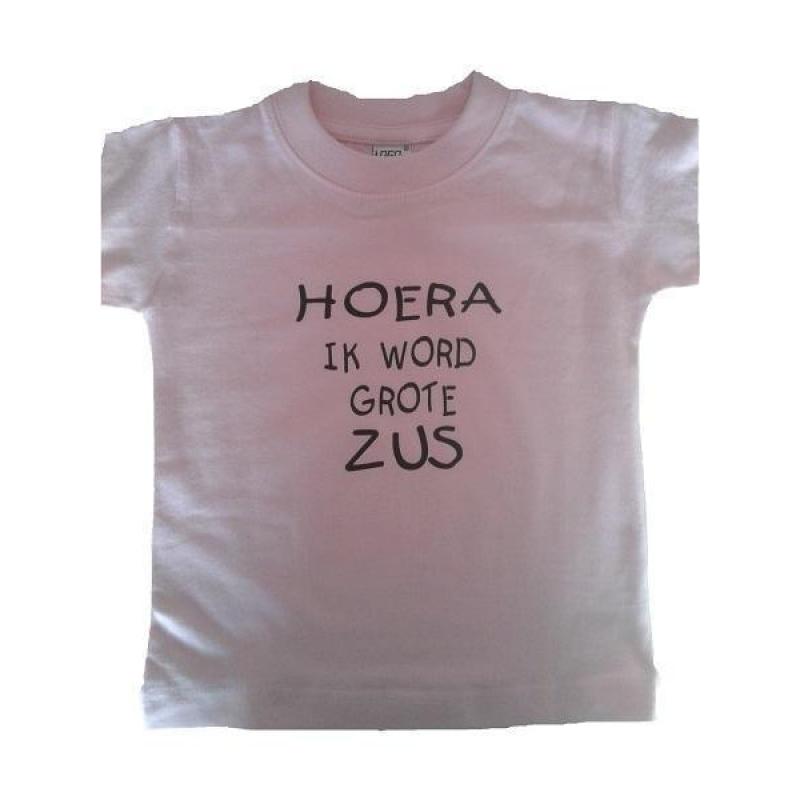 Bedrukte baby t-shirt hoera ik word grote zus maat 68 t/m104