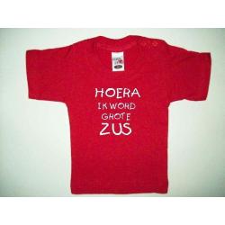 Bedrukte baby t-shirt hoera ik word grote zus maat 68 t/m104