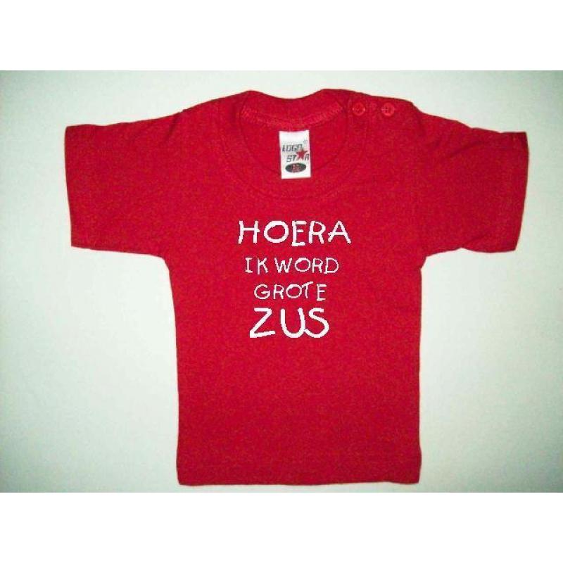 Bedrukte baby t-shirt hoera ik word grote zus maat 68 t/m104