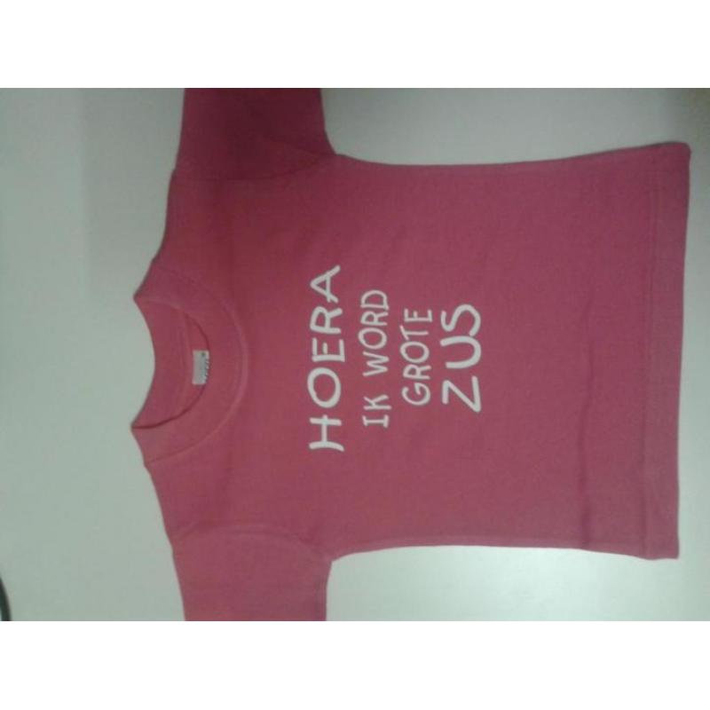 Bedrukte baby t-shirt hoera ik word grote zus maat 68 t/m104