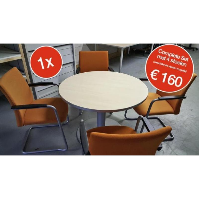 Vergadertafel rond, met 4 stoelen