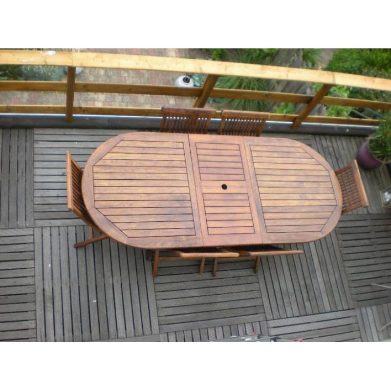 Teakhouten tuinset met tafel en 6 stoelen, 180 / 230 cm