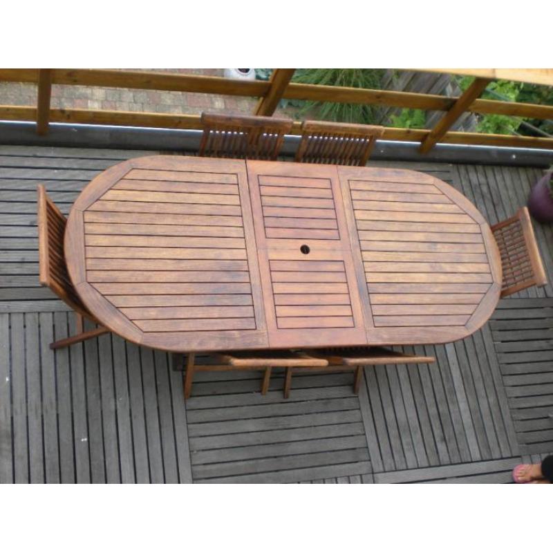 Teakhouten tuinset met tafel en 6 stoelen, 180 / 230 cm