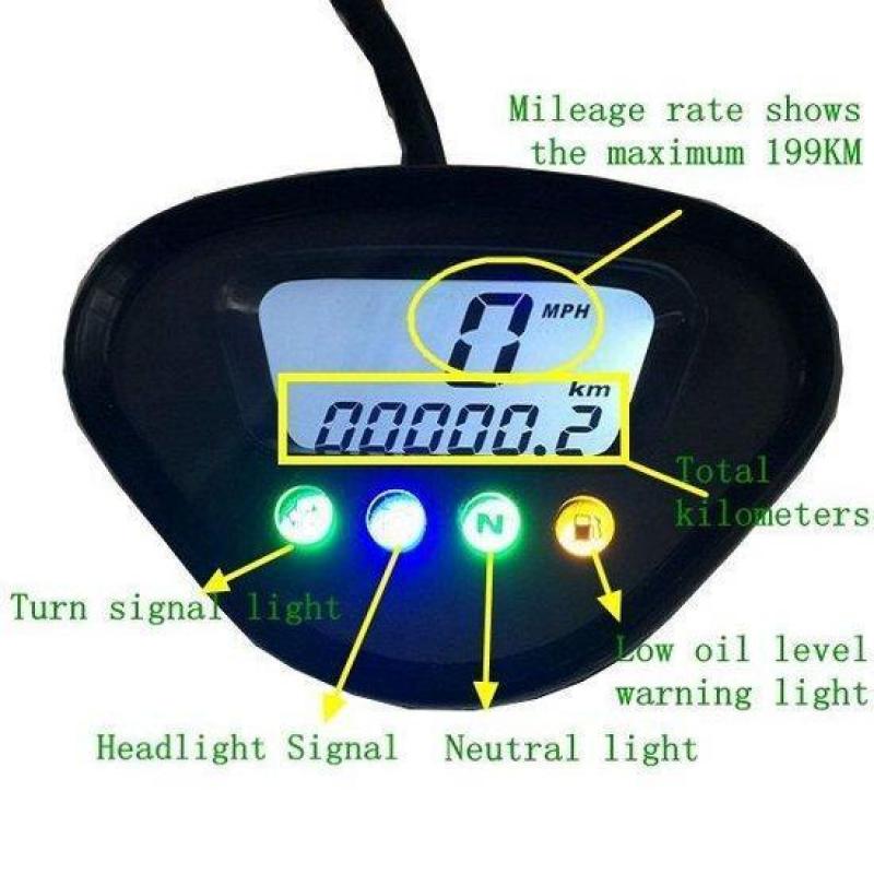 Motorcycle Digital LCD Odometer MPH Mileage Meter CT-02 F...