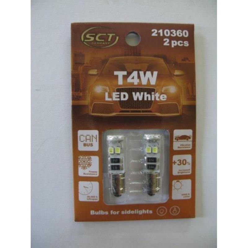 T4W Led White 12V 8x3528 BA9S (210360) 2 Stuks - € 4,49