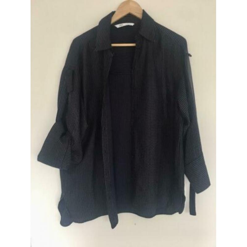 Donkerblauwe oversized blouse met streepjes 36 38