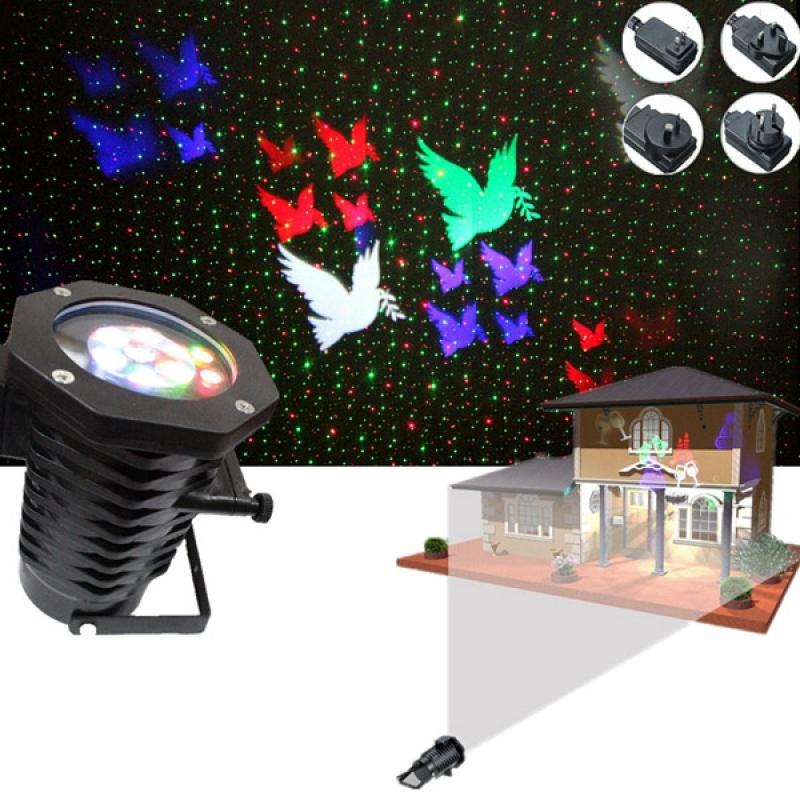 12W 10 Patterns Red Green Star Laser Projector Remote Stage Light Outdoor Christmas Party Decor