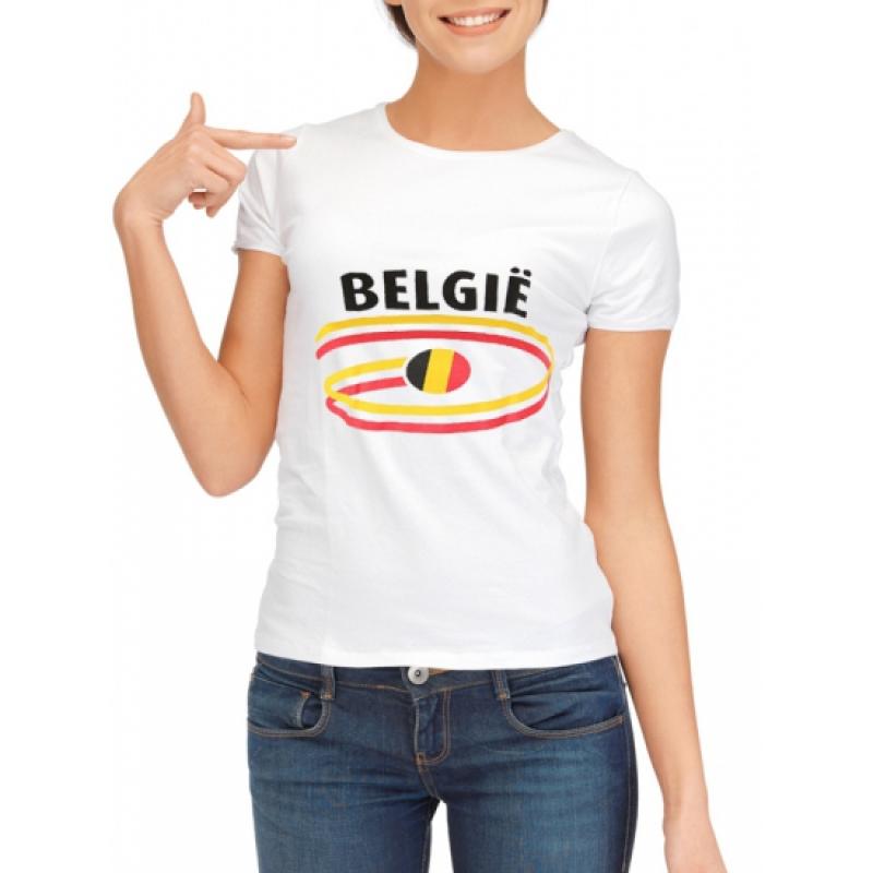 Belgie t shirt voor dames met vlaggen print Shoppartners Landen versiering en vlaggen