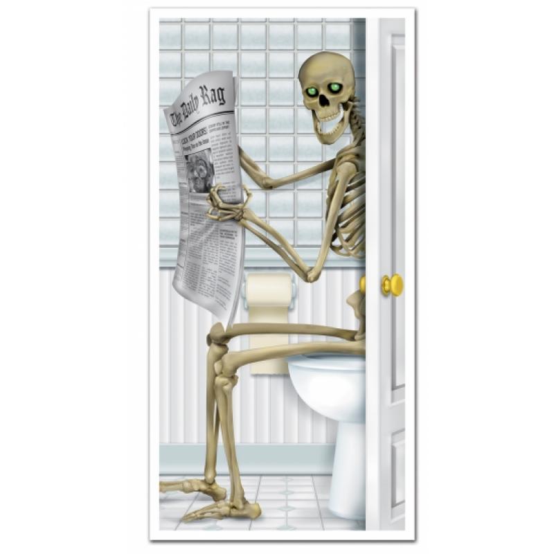 Halloween feestartikelen Halloween deurposters skelet op toilet