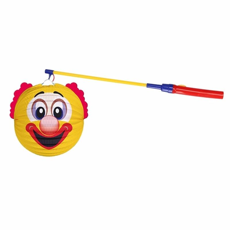 Feestartikelen diversen Lampionset gele clown 22 cm met lampionstokje