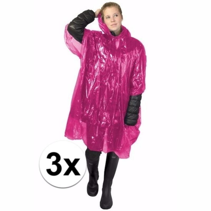 Regenpakken en poncho Geen 3x roze regen ponchos voor volwassenen