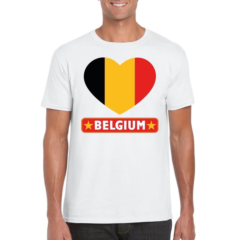 Landen versiering en vlaggen Shoppartners Belgie hart vlag t shirt wit heren