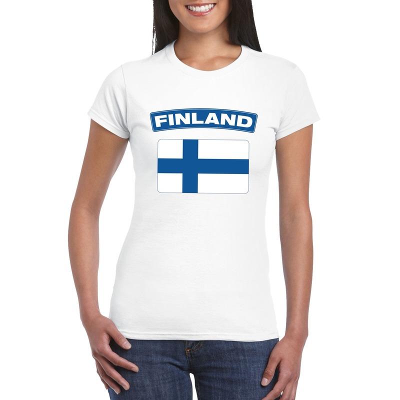 Shoppartners T shirt met Finse vlag wit dames Landen versiering en vlaggen