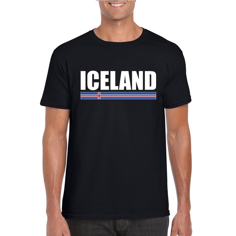 Landen versiering en vlaggen Zwart IJsland supporter t shirt voor heren