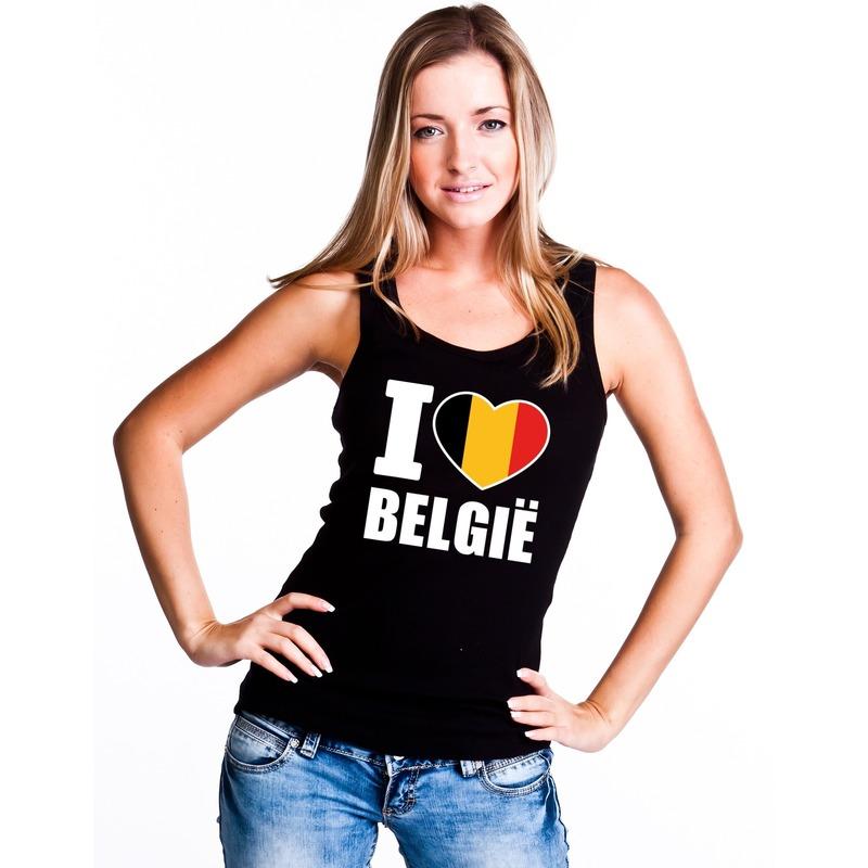 Shoppartners Zwart I love Belgie fan singlet shirt tanktop dames Landen versiering en vlaggen