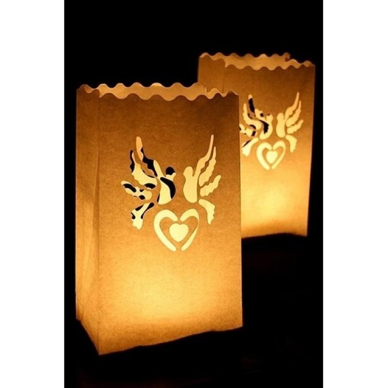 Feestartikelen diversen Candle Bags met Hart en Duif print